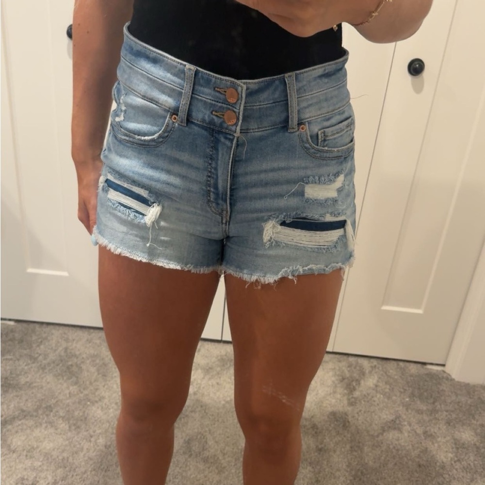 BKE Light Blue Distressed Jean Shorts